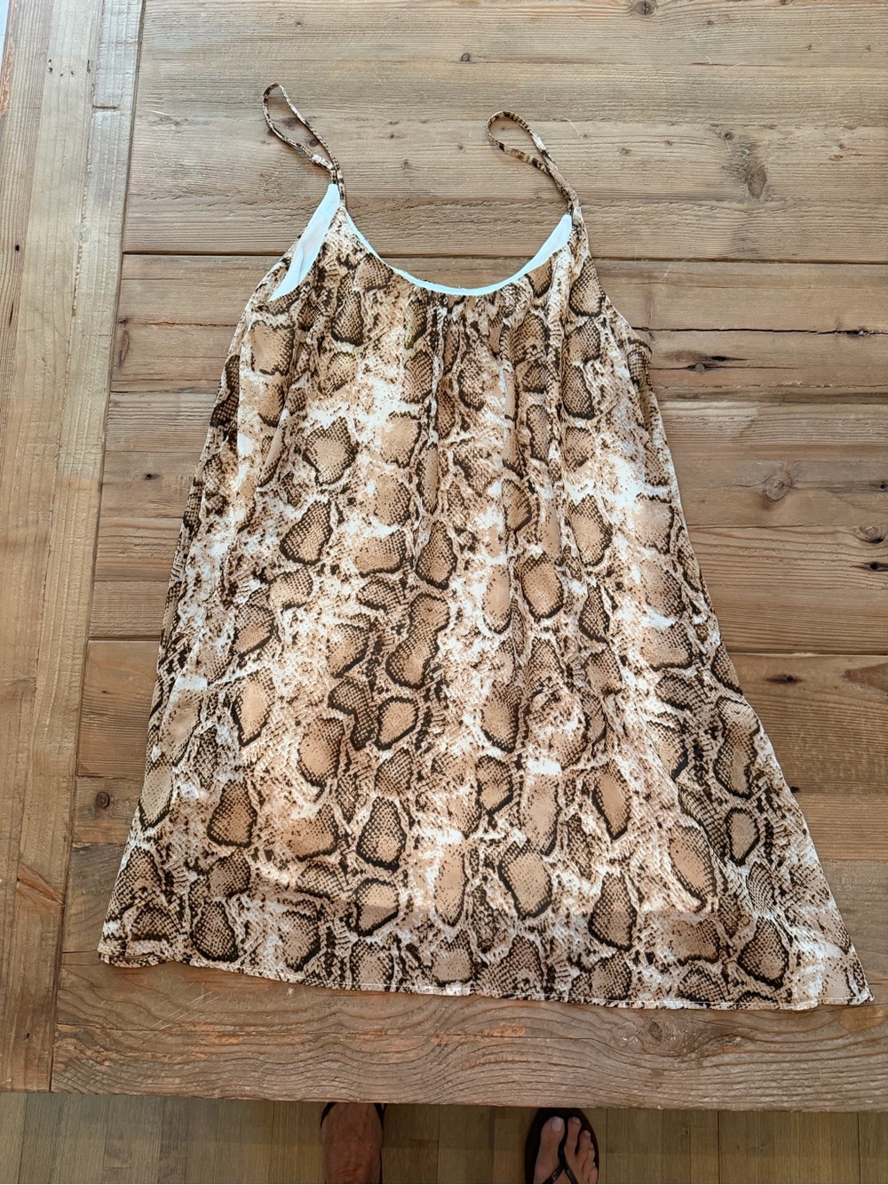 Snake-Print Slip Mini Dress in Beige and Brown